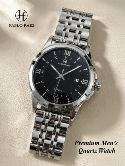 Men's Business Fashion Round Dial Analog Quartz Stainless Steel Watch, Fashion Watch for Party, Daily Clothing Decor, Trendy All-match & Exquisite Watch for Birthday Gift with Box