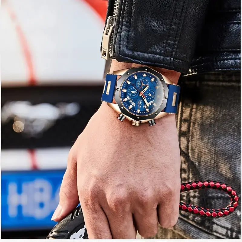 LIGE Men's Analog Quartz Sporty Waterproof Watch - Chronograph, Blue Dial, Water Resistant, Ideal for Outdoor Activities, Father Gifts, Men's Stuff