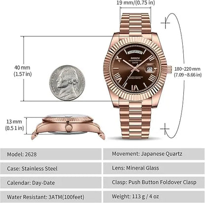 NIBOSI Men's Business Fashion Analog Quartz Watch，Calendrier Waterproof Watch for Party, Daily Decor, Trendy Exquisite Watch for Birthday Gift with Box