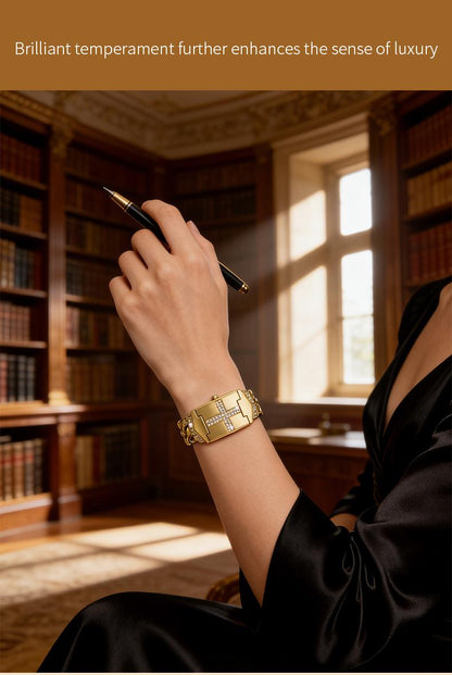 Gold Cross Bracelet Watch SummerWins 4th of july accessories Sparkling Crystal Cross Embellishment, Geometric Rectangular Dial, Premium Metal Bracelet Timepiece, Perfect for Daily Elegance & Gifting Perfect Mother’s Day gift