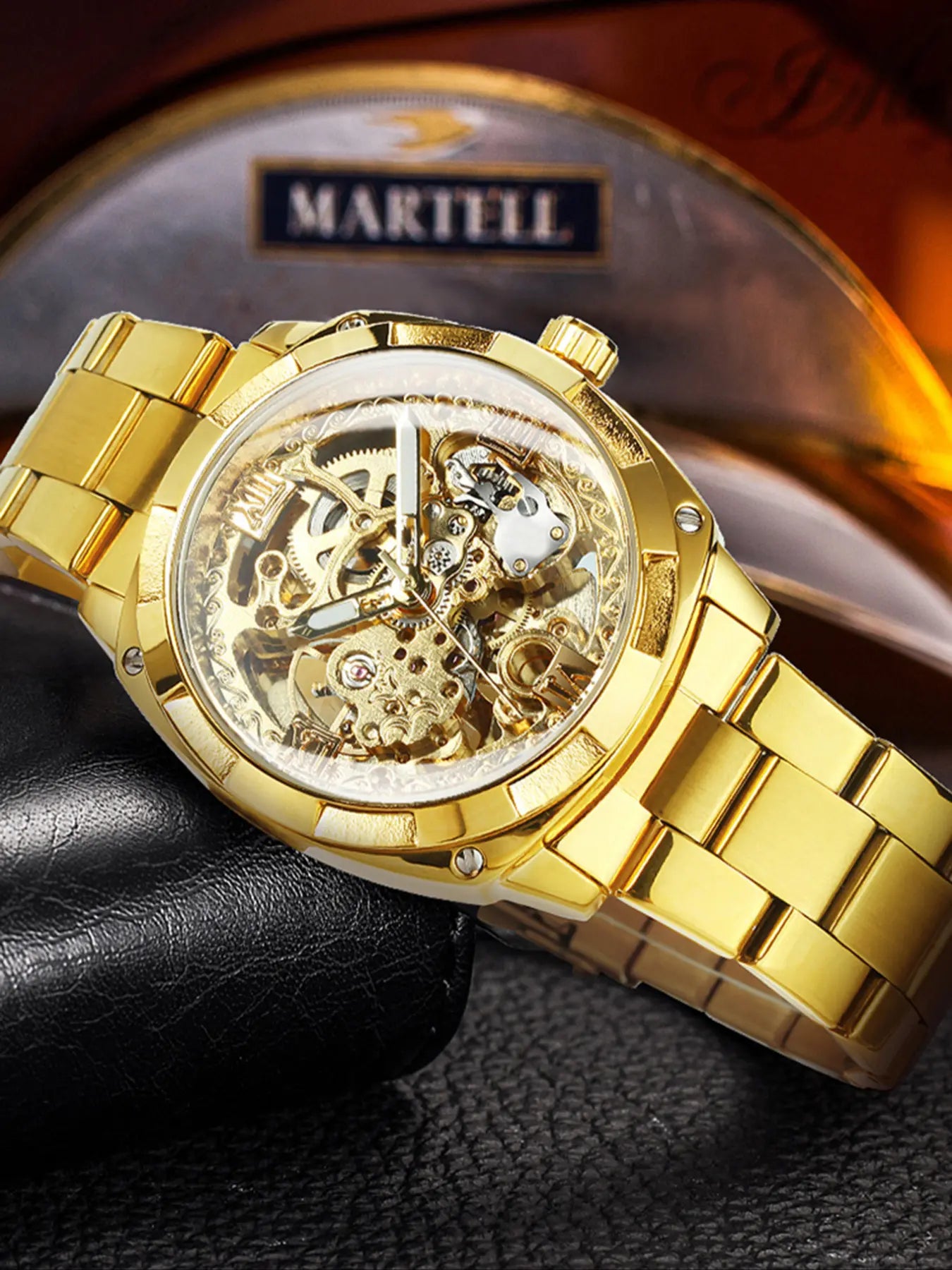 1pc Luxury Top Brand Skeleton Automatic Mechanical Watch with Box, High Quality Watch for Men, Luminous Hands, Stainless Steel Band, Business Casual Retro Festival Gifts
