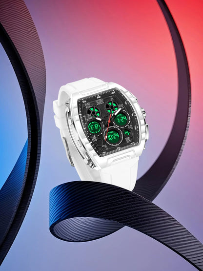 Foxbox Sporty Dual Display Wristwatch for Men & Women, Analog-Digital Quartz Movement, Blue Band, Perfect Gift for All Seasons