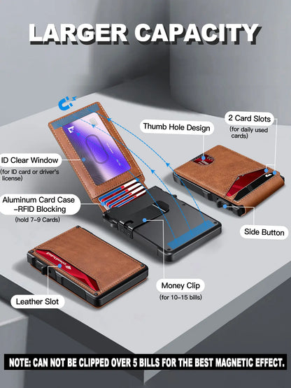 Summer Wins-Minimalist Men’s Slim Wallet: 9 - 13 Cards, Money Clip, ID Window. RFID - Blocking, Aluminum Bifold Pop - Up,summerwins,father'sdaygifts