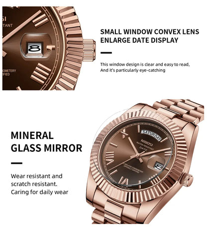 NIBOSI Men's Business Fashion Analog Quartz Watch，Calendrier Waterproof Watch for Party, Daily Decor, Trendy Exquisite Watch for Birthday Gift with Box