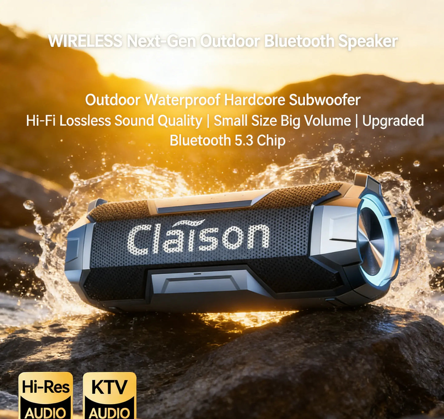 Claison Multifunctional Portable Wireless Bluetooth 5.3 Speaker - IPX6 Waterproof, 3600 mAh Rechargeable Battery, RGB LED Light, Detachable Protective Net, Crisp Audio & Deep Bass, Mobile/Android/Computer Compatible, Ideal for Camping & Gaming