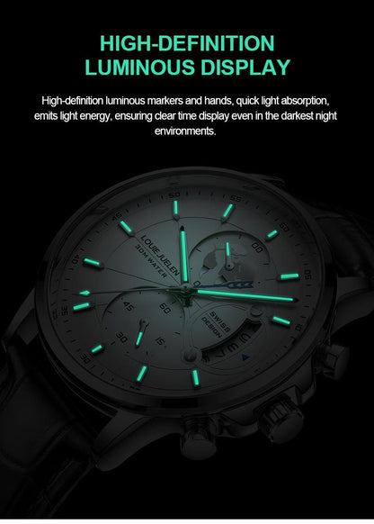 Elegant Men's Watch: Globe Design, 30m Water Resistance, Luminous Dial, Calendar & Chronograph | Stylish for Day & Business | Classic Timepiece