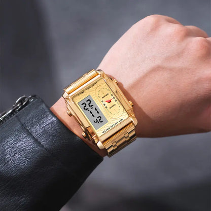 men's square creative dual-movement multifunctional sports watch, featuring a luxurious triple-time design, water resistance, luminous dial, Exuding a minimalist aesthetic, it is elegant, durable, and the perfect choice for everyday wear.