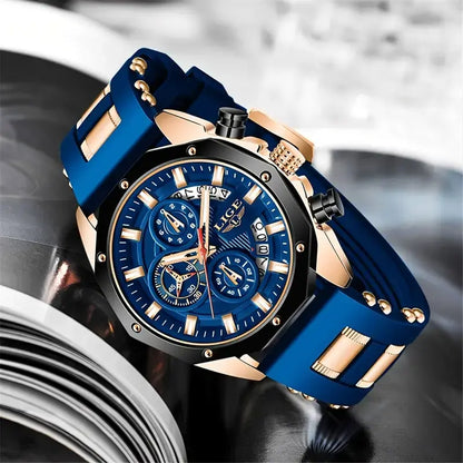 LIGE Men's Analog Quartz Sporty Waterproof Watch - Chronograph, Blue Dial, Water Resistant, Ideal for Outdoor Activities, Father Gifts, Men's Stuff