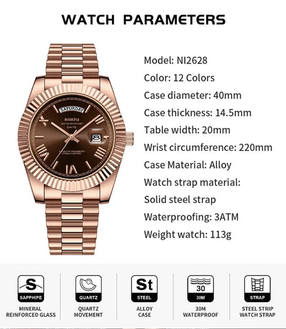 NIBOSI Men's Business Fashion Analog Quartz Watch，Calendrier Waterproof Watch for Party, Daily Decor, Trendy Exquisite Watch for Birthday Gift with Box