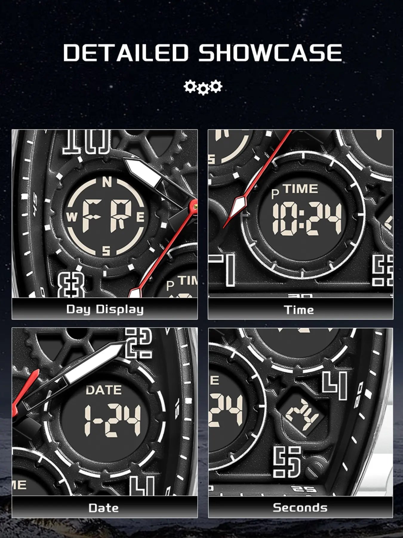 Foxbox Sporty Dual Display Wristwatch for Men & Women, Analog-Digital Quartz Movement, Blue Band, Perfect Gift for All Seasons