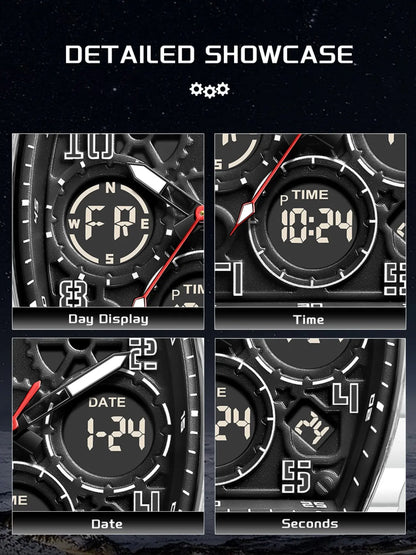 Foxbox Sporty Dual Display Wristwatch for Men & Women, Analog-Digital Quartz Movement, Blue Band, Perfect Gift for All Seasons