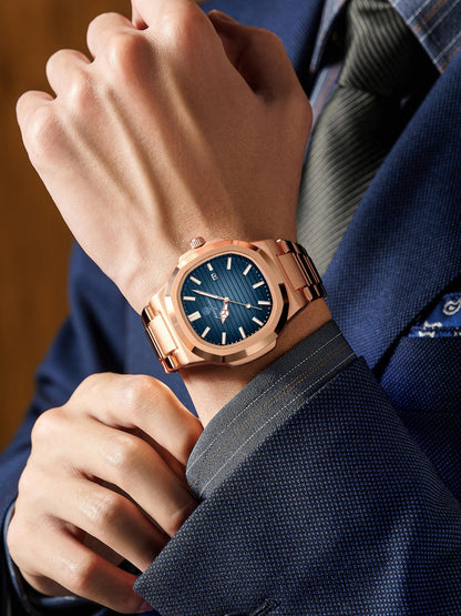 Luxury Men's Elegant Square Dial Luminous Waterproof Stainless Steel Watch with Calendar, High-Quality Quartz Analog Business Watch, Fashion Wristwatch, Stylish Watch, Perfect Gift