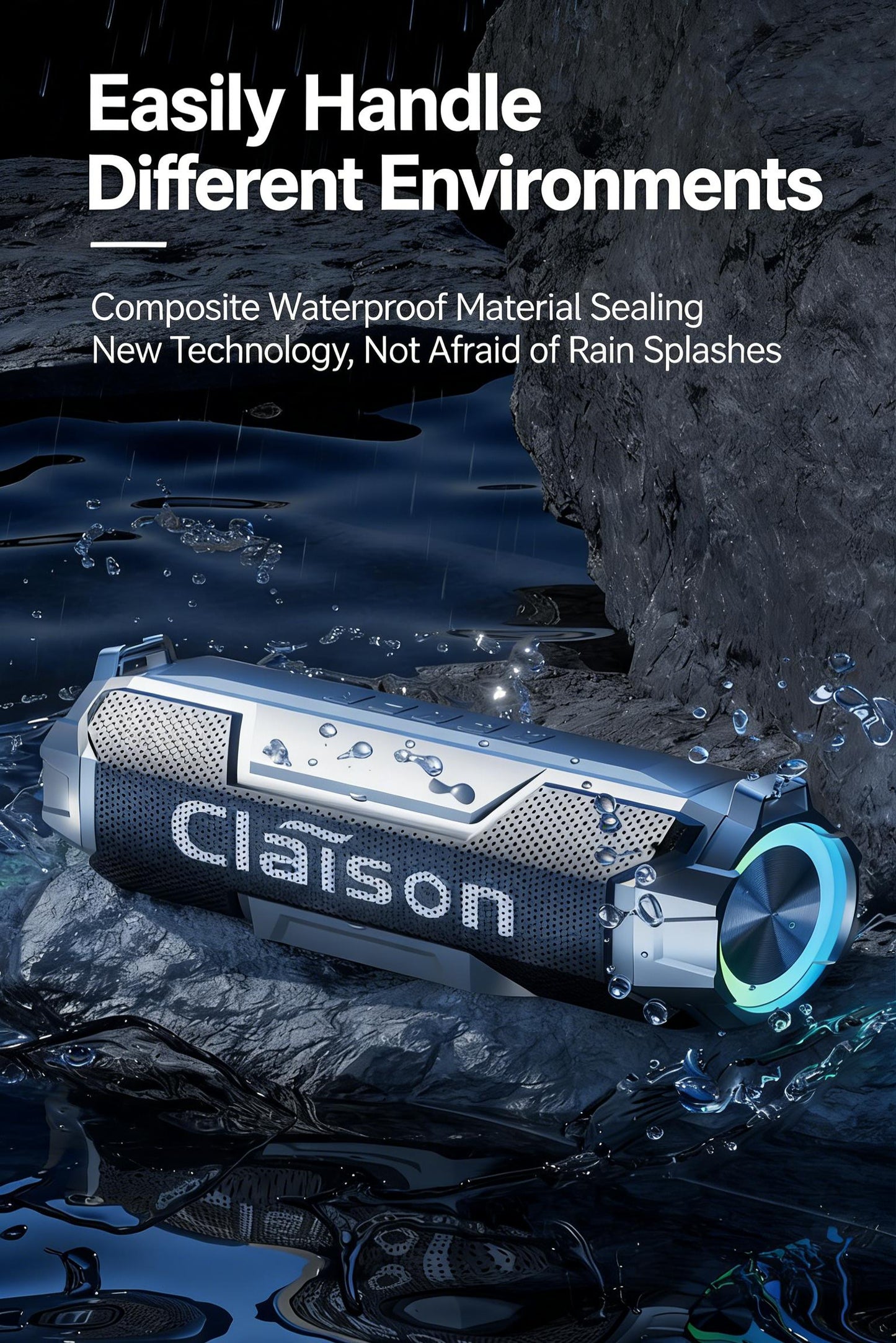 Claison Multifunctional Portable Wireless Bluetooth 5.3 Speaker - IPX6 Waterproof, 3600 mAh Rechargeable Battery, RGB LED Light, Detachable Protective Net, Crisp Audio & Deep Bass, Mobile/Android/Computer Compatible, Ideal for Camping & Gaming