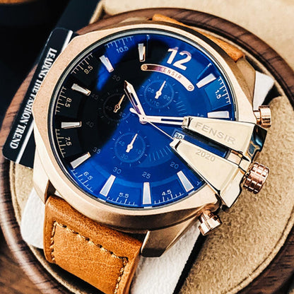 Men's Business Fashion Round Dial Analog Quartz Watch, Business Fashion Watches, Business Leather Watch for Party, Daily Clothing Decor, Trendy Exquisite Watch for Birthday Gift with Box
